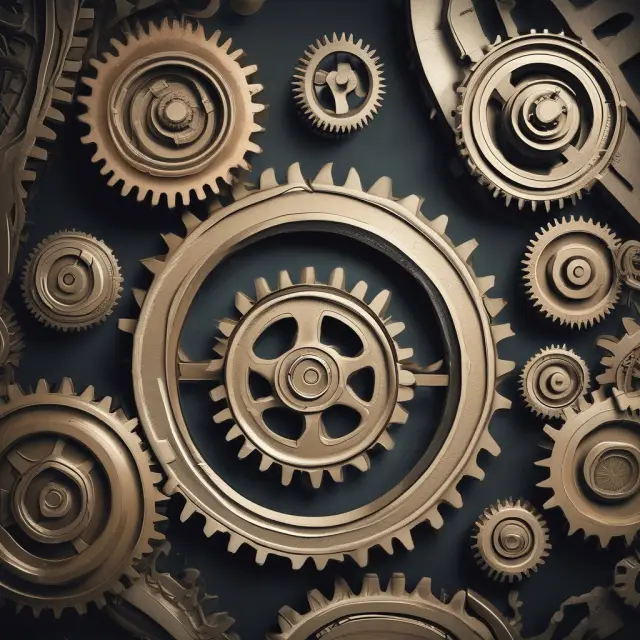 Two interconnected gears represent companies using physical capital efficiently to produce greater sales