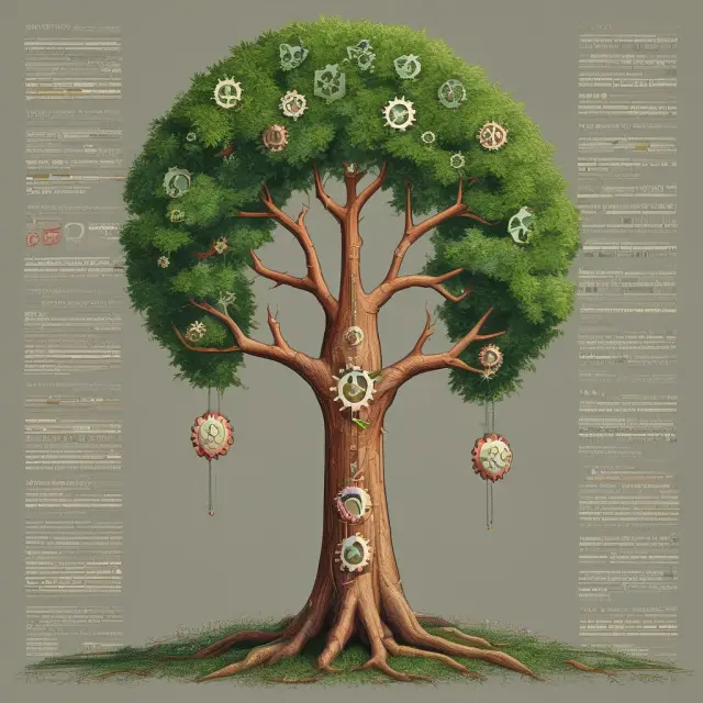 A tree trunk symbolizing revenue, branching out into cost of goods sold (COGS) and operating expenses to form the base of a company