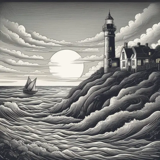 A ship carrying corporate profits navigates through waves, approaching a lighthouse symbolizing an optimal tax environment