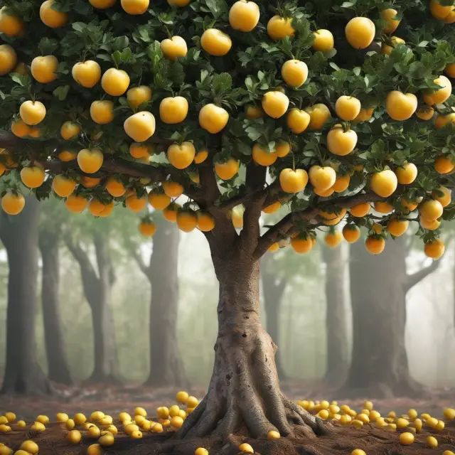 A thriving tree bearing gold apples (gross, operating, net profits) that grows through investors