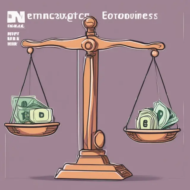 Two balancing scales represent net profit margin comparison with industry averages and historical data.