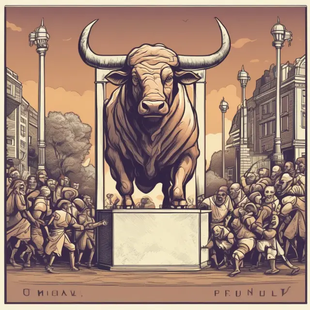 A profitable bull representing profit centers charging forward with cost center departments as essential supports