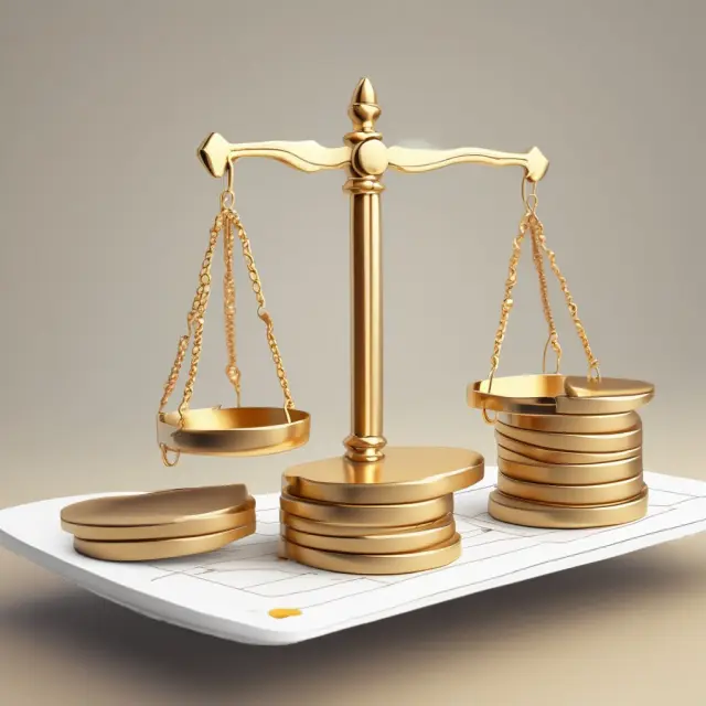A golden scale balances net sales on one side and costs of goods sold on the other, representing gross profit margin calculation