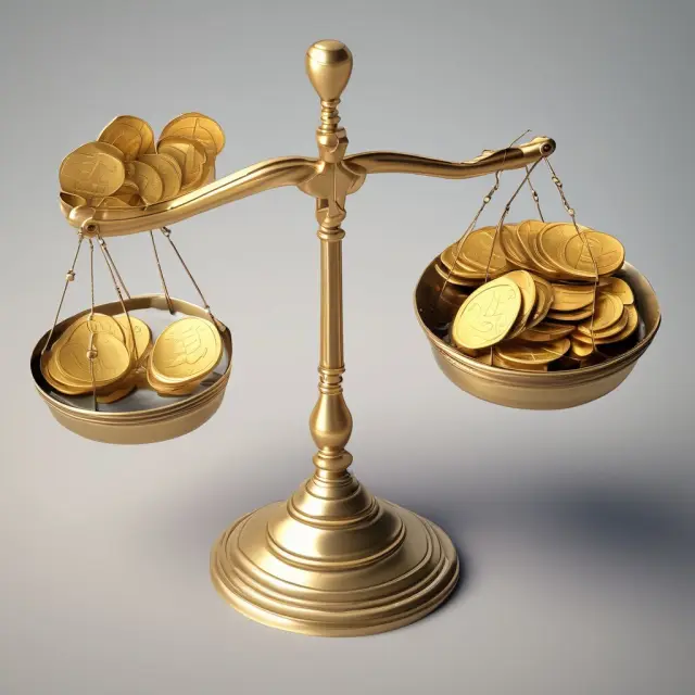 Golden scales balancing operating profit margin, represented by golden coins, with revenue on one pan and expenses on the other