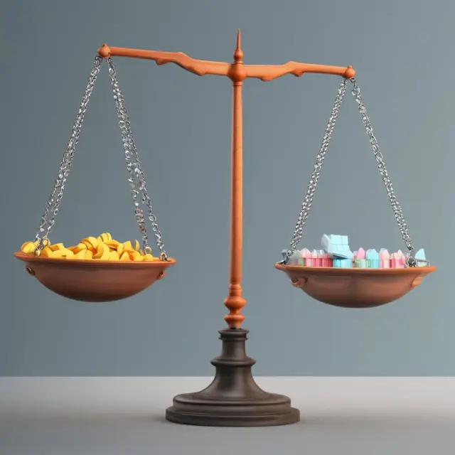 Scales representing Return on Assets (ROA) and Return on Equity (ROE), with a balance showing the relationship between efficient use of assets and shareholder investments.