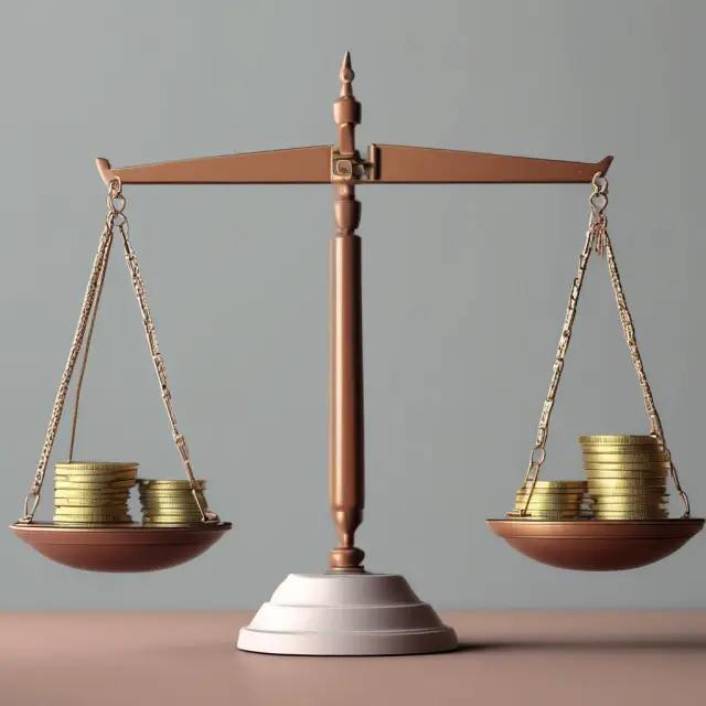 Financial scale tipping towards revenue over costs, illustrating profit margin concept