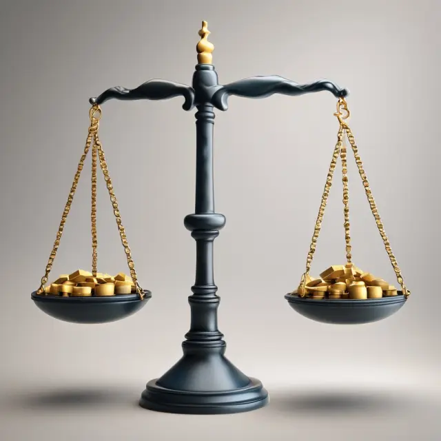 Scales balanced between hourglass (capital) and overflowing hourglass (profits), representing profits interest vs capital interest in equity compensation.