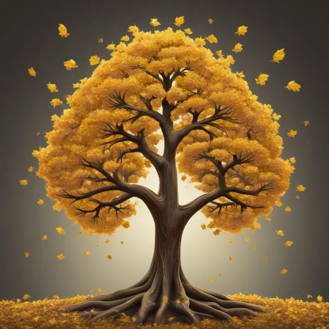 A tree adorned with golden leaves representing profits interests, emphasizing the growth and alignment within a successful partnership