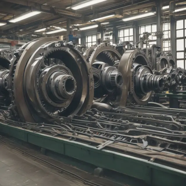 An assembly line with gears from construction, aerospace & defense industries working together on a progress billing system