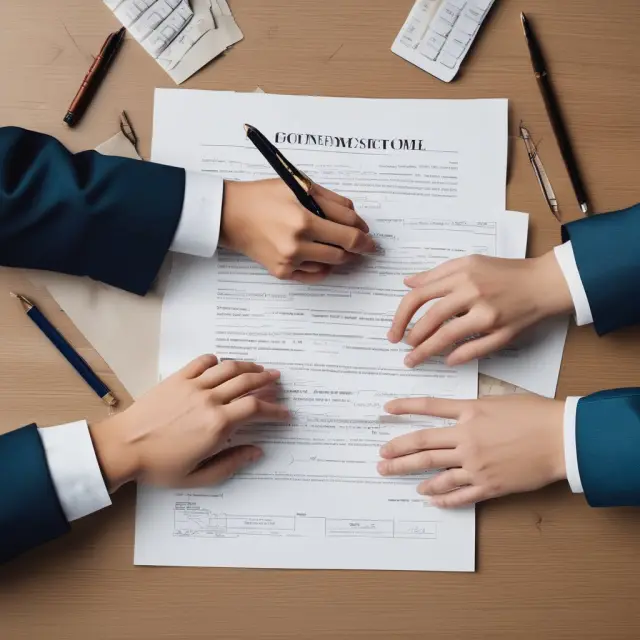 Contractors and clients reviewing documents while an additional hand represents unforeseen cost changes.