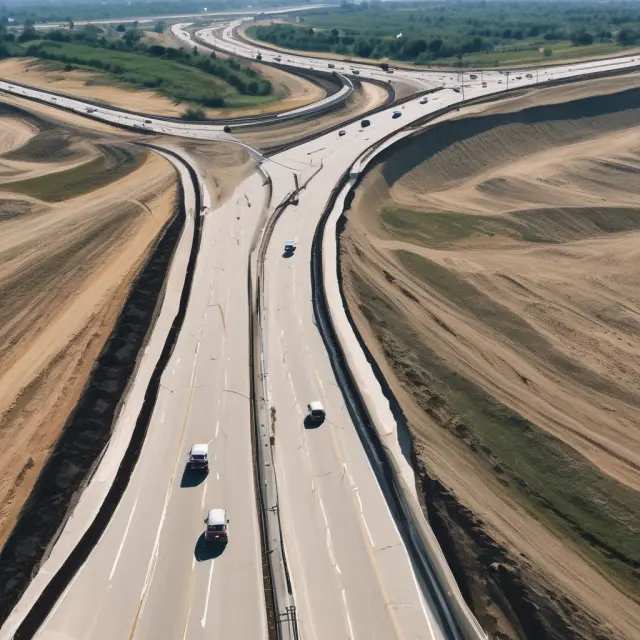 A dynamic highway under construction with milestones triggering progress invoices.