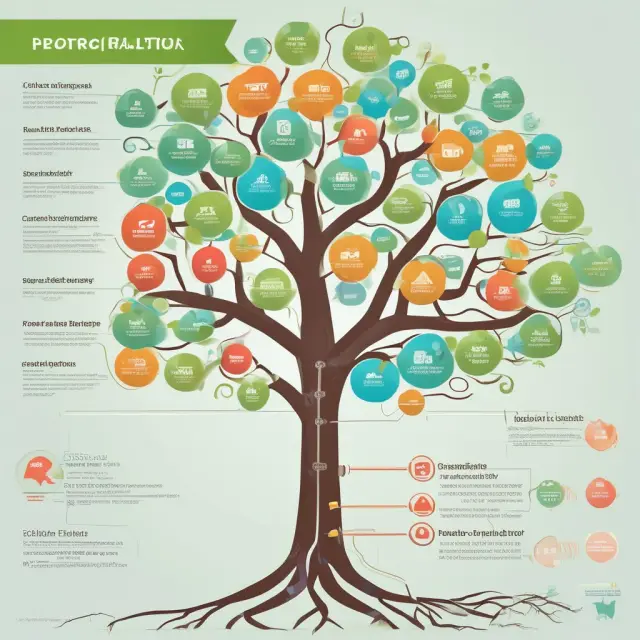 A tree symbolizing progress billing with branches for schedule of values, percentage retention, and cost changes