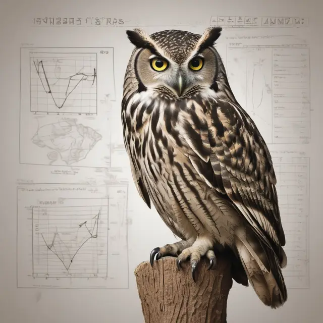 A vigilant owl scrutinizing progress charts to ensure successful project monitoring