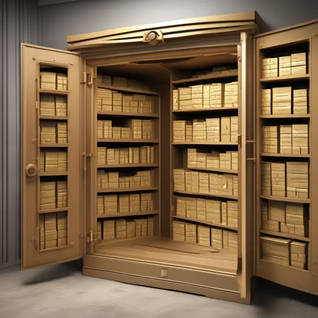 Golden vault with organized documents and completed projects, illustrating effective project closing.
