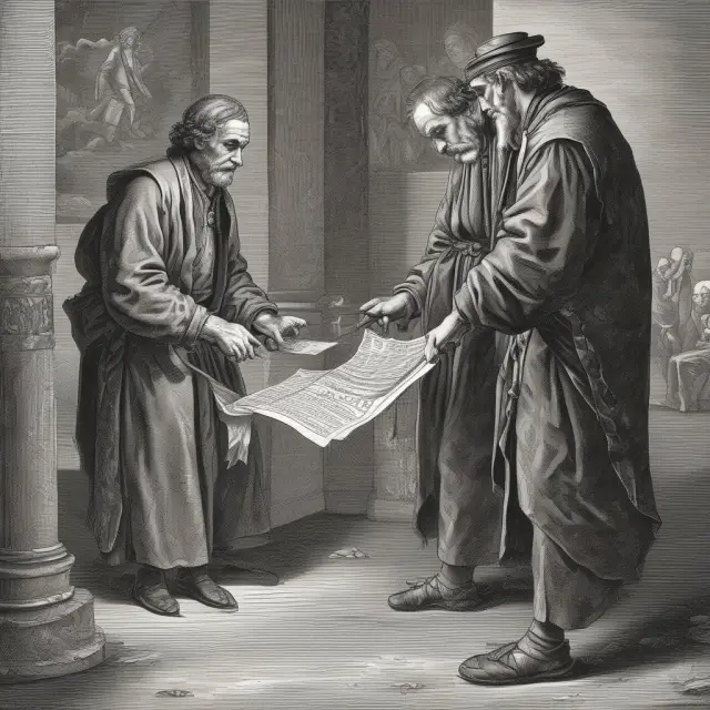 Ancient scrolls and modern promissory notes displayed side by side, bridging past and present financial tools.