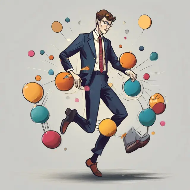 A juggler deftly balances licenses for a stockbroker and promoter, representing the contrasting roles in investment with regulatory oversight.