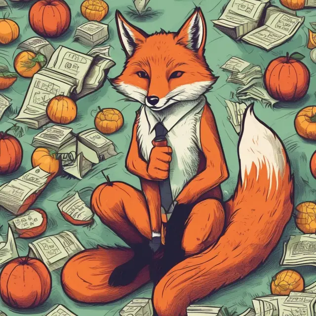 Fox figure enticing investors with baskets of fruit representing potential IPO profits