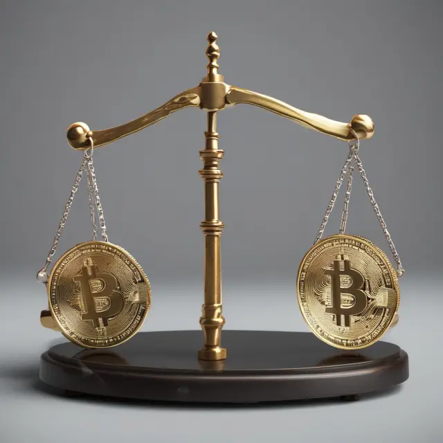 Cryptocurrency coins symbolizing PoW and PoS balanced on a scale, emphasizing their comparison