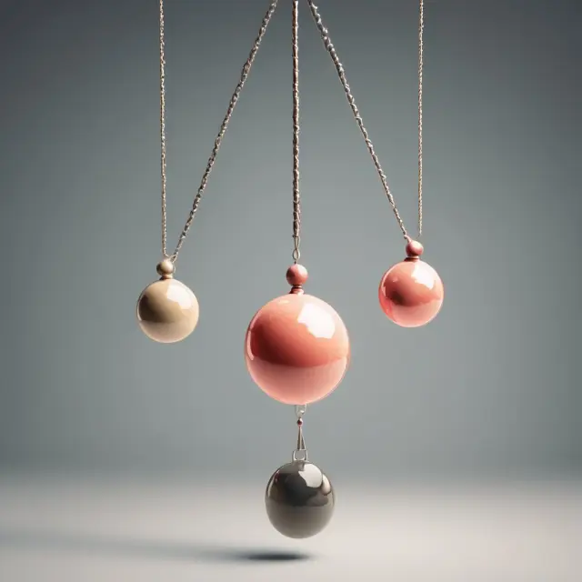 Image of a pendulum swinging between proof-of-work (PoW) and proof-of-stake (PoS), representing the shift in consensus mechanisms.