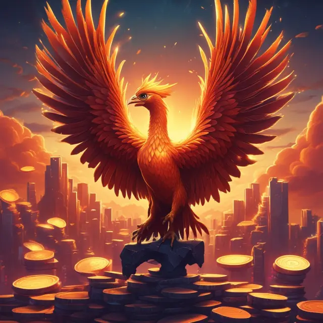 Phoenix emerging from a pile of staked coins or tokens, representing the evolving landscape of proof-of-stake.