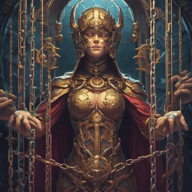 Proof-of-Stake validators represented as guardians holding staked coins to secure and validate the blockchain.