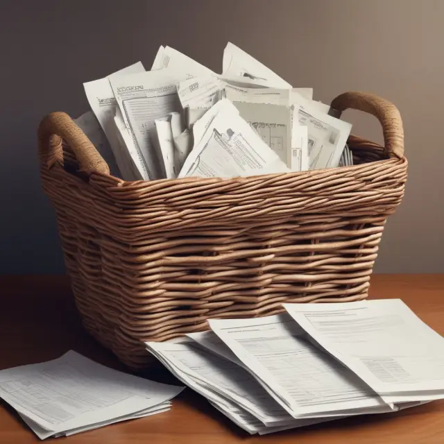 A woven basket overflowing with various proofs of funds documents, proofs of deposit, and pre-approval letters