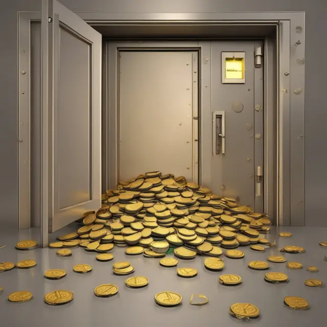 Golden coins pouring from a vault into an account, representing a proof of deposit