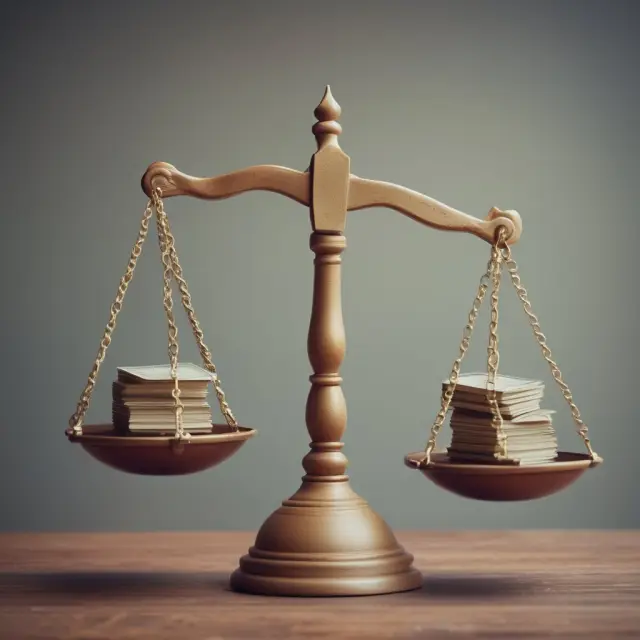 A property manager skillfully adjusting scales representing rent and management fees, symbolizing fair negotiations