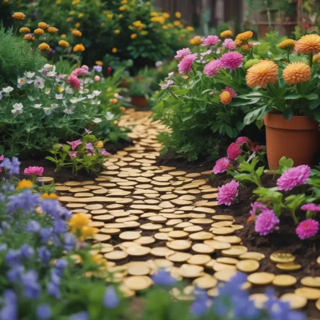 Golden garden flourishing with coins representing successful property management strategies