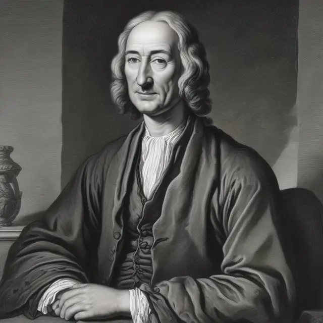 An image of John Locke planting seeds in a garden representing moral philosophy, with the seeds growing into trees symbolizing property rights