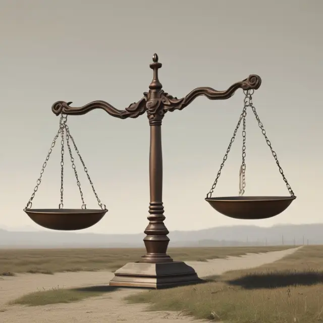 Scales of justice balancing property deeds and intellectual property symbols while a governing law book rests on top