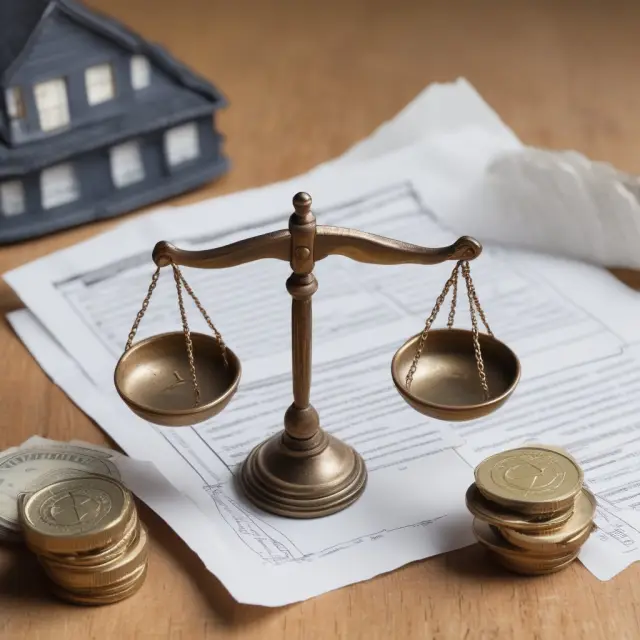 Image of a balance scale weighing property deeds and tax documents to represent assessed property value for calculating property tax