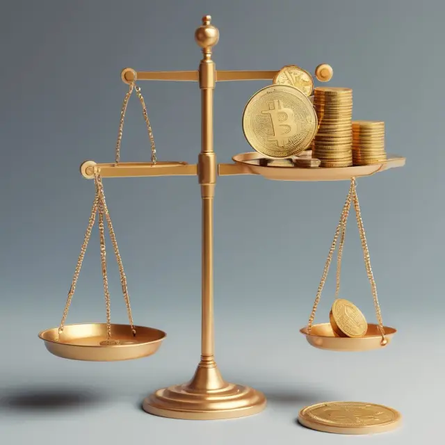 Image of a balance scale representing the relationship between property tax and investment return, featuring a gold coin symbolizing potential profits