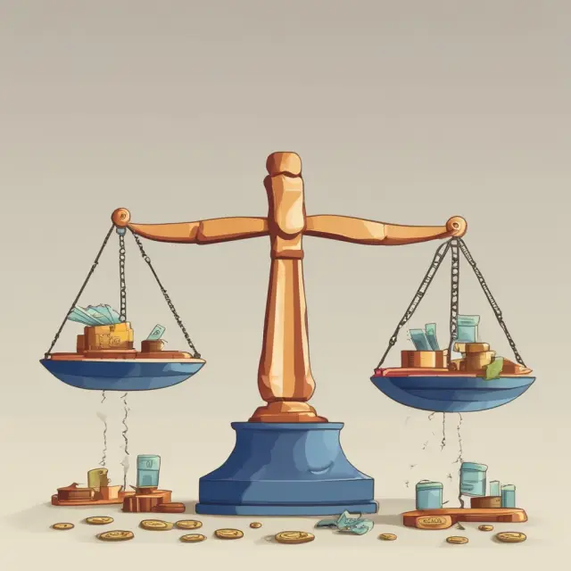 A scale with unequal weights representing income levels and disparate streams flowing into it, symbolizing the burdens of proportional taxes on low-income and middle-class earners