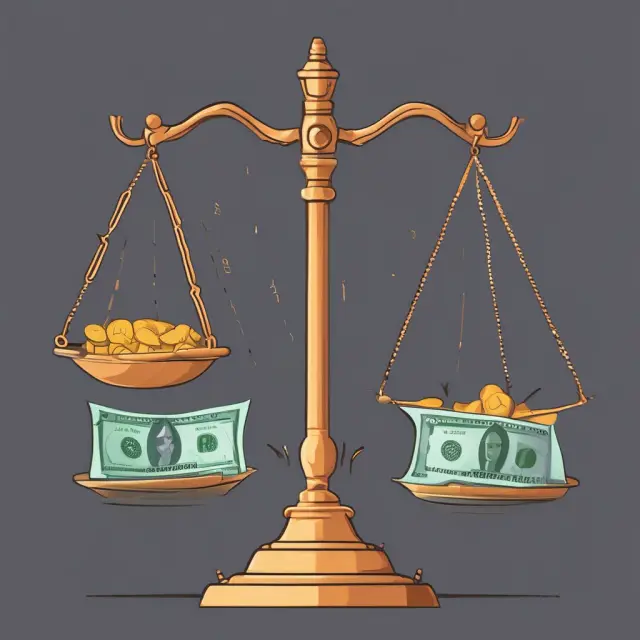 A balance scale displays prorated symbols of cash and equity balancing each other