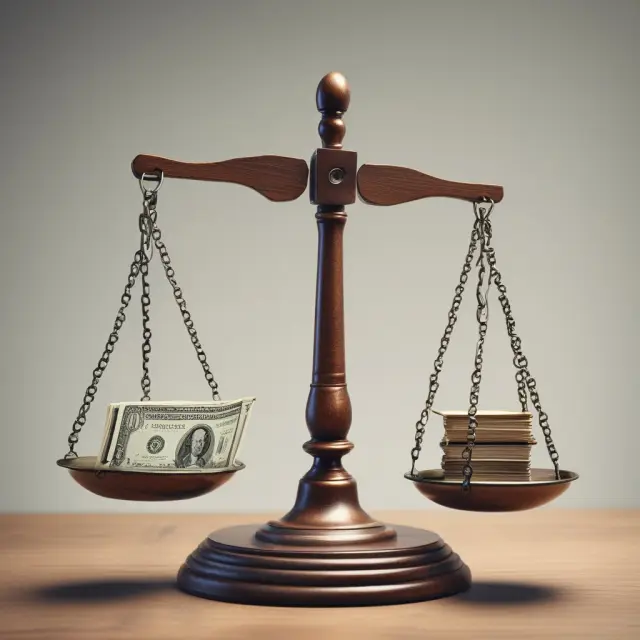 A balance scale holding equal parts of gold coins and stocks, representing the fair allocation of resources through proration.