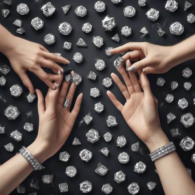 Visualizing investor decision-making: Two hands considering certain diamonds against a dice roll for potential gems, emphasizing preference for guaranteed outcomes