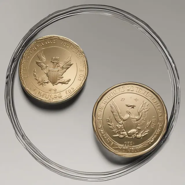 Two balances comparing identical coins, with one emphasizing potential gains