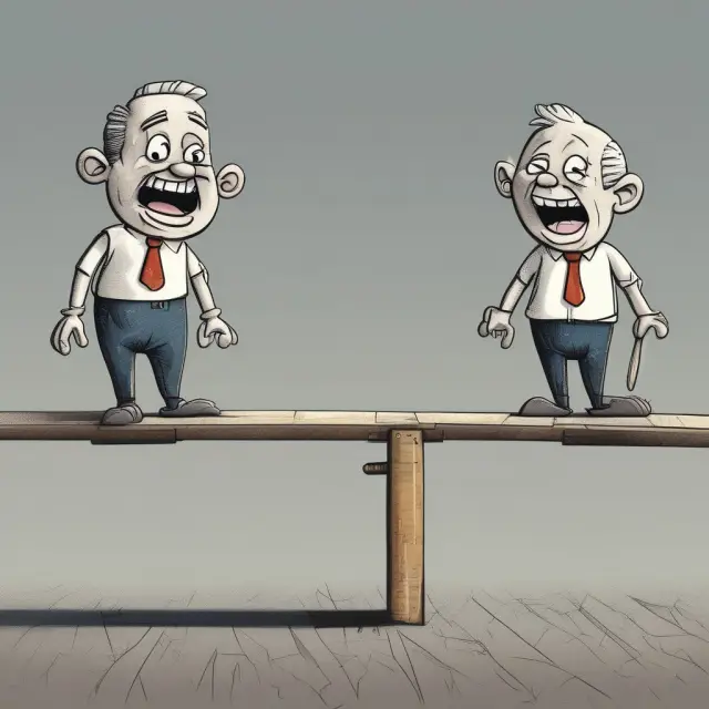 A seesaw with joyful faces representing potential gains and frowning faces for perceived losses, reflecting the influence of prospect theory on investor decision-making