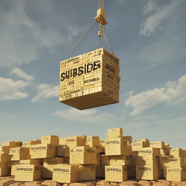A government crane bestows subsidies upon a domestic business as golden bricks, fostering jobs, industry growth, and economic security