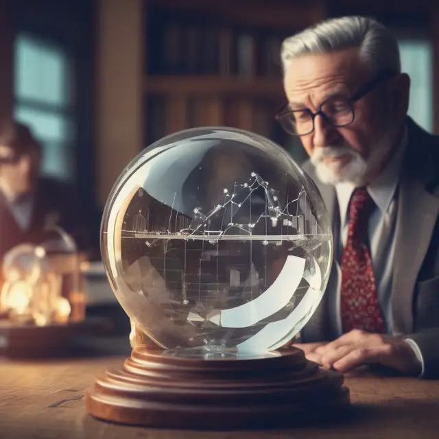 Statistician analyzes historical credit loss data to forecast future trends using a crystal ball