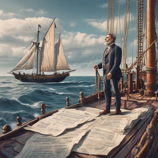 An investor sailing a ship through financial waters, using provisions for credit losses as a compass to navigate potential risks and maintain balance sheet accuracy