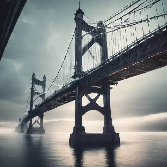 A sturdy, translucent bridge symbolizing proxy statements connecting shareholders to crucial company information