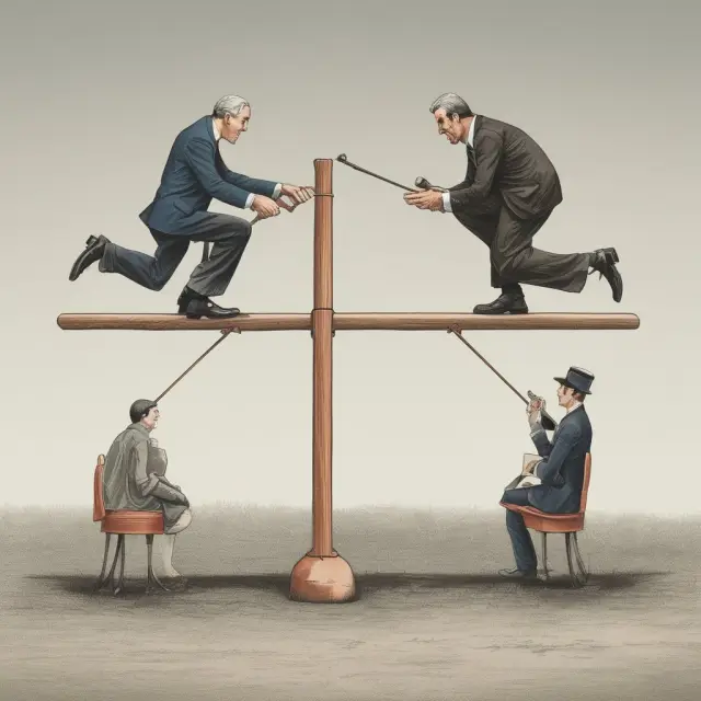 Two candidates on a seesaw: one winning with plurality and the other needing majority votes to secure their victory