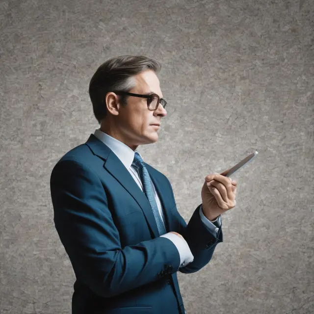 Institutional investor reviewing proxy statement details on a digital tabletop with images of corporate governance, executive pay structures, and conflict-of-interest mosaics