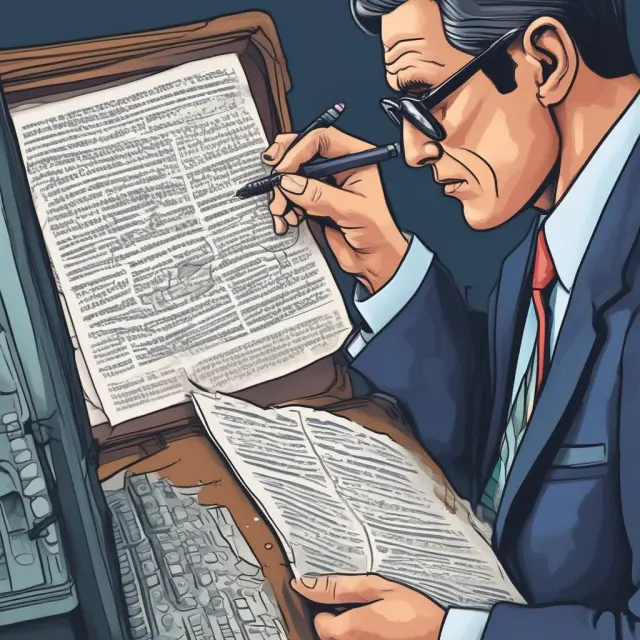 An institutional investor meticulously studying a magnified section of a proxy statement, seeking valuable insights into a company