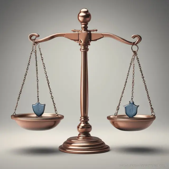 A visual representation of the government shield and a private key balanced on a scale, emphasizing the differences between public and private goods.