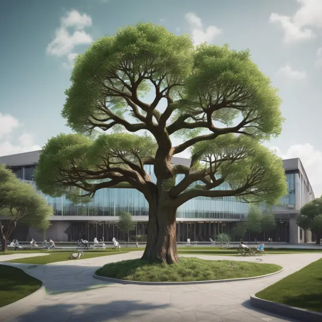 An artistic representation of public-private partnerships thriving with emerging trends, featuring green infrastructure, digital technologies, and innovative financing structures.