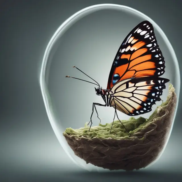 A beautiful butterfly flying out of a corporate cocoon signifies the successful transition of a private company to a public one through an IPO.