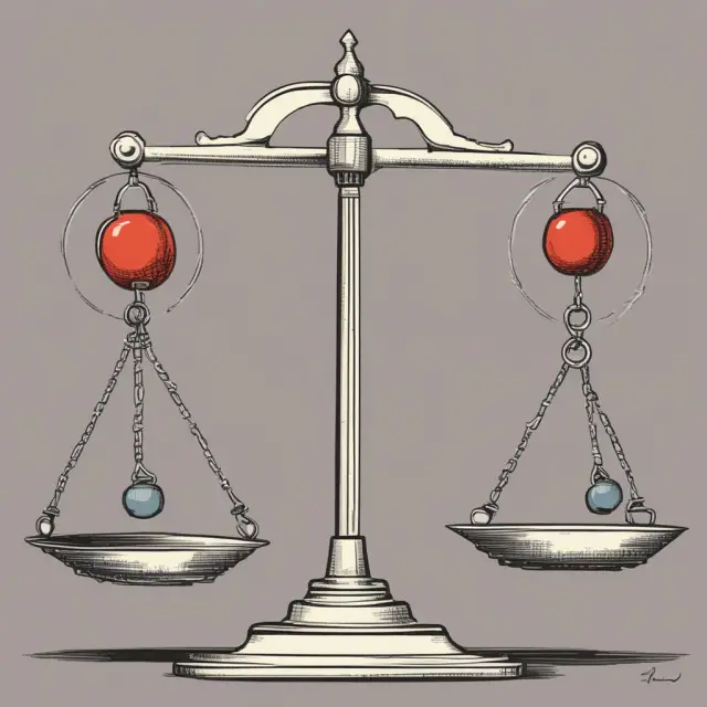 An economist balancing two scales: one representing pump priming and the other monetary policy. Each side illustrates its advantages and potential disadvantages.